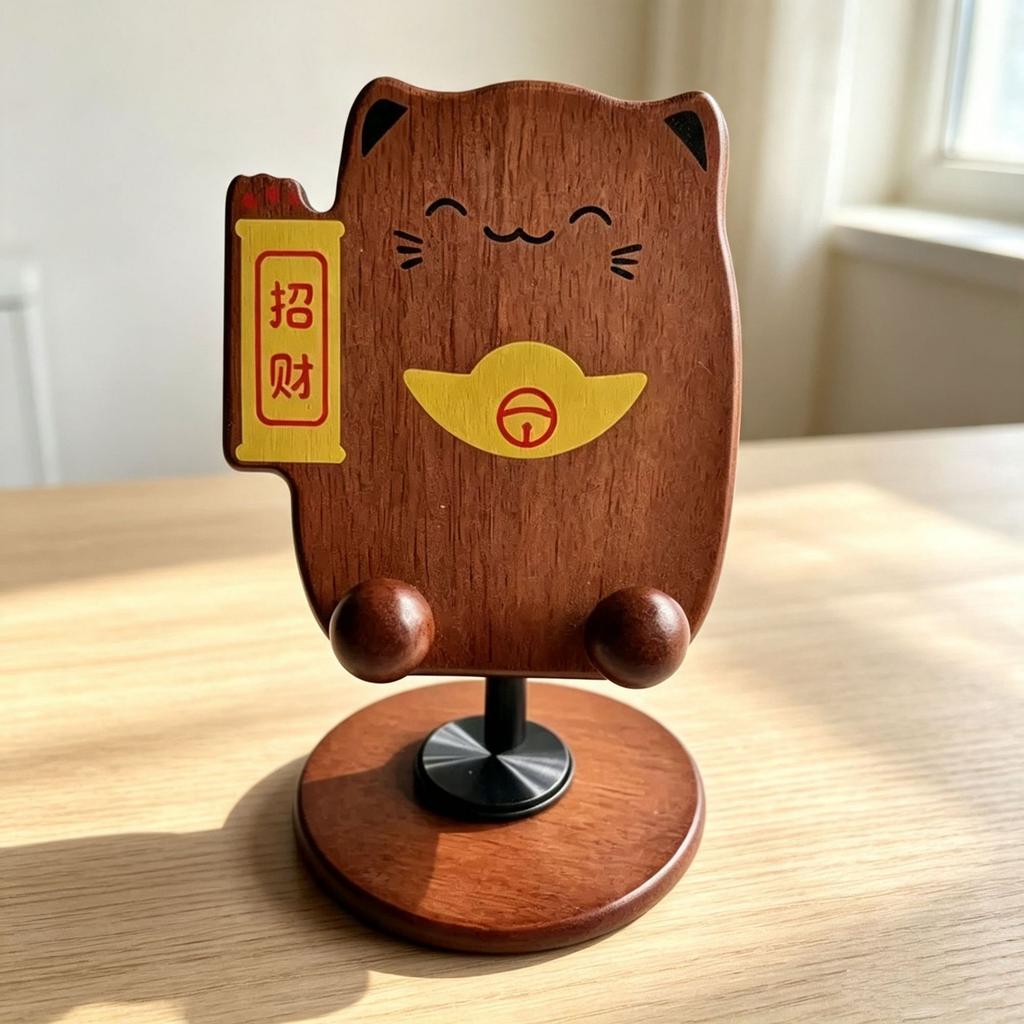 Cute Pet Phone Tablet Stand 360 Rotation Aluminum Support Rod Solid Wood Thickened Base Fun Desk Holder