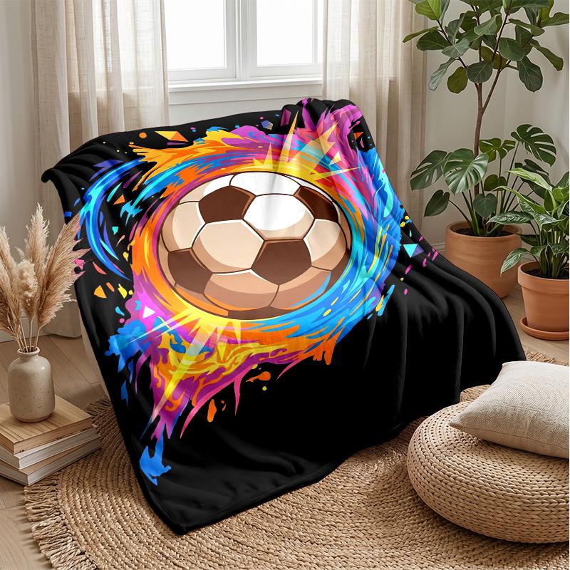 Soccer Ball in Flames 3 Theme blanket Lightweight Warm Flannel Blanket Decorative Throw Blanket for Home Decoration