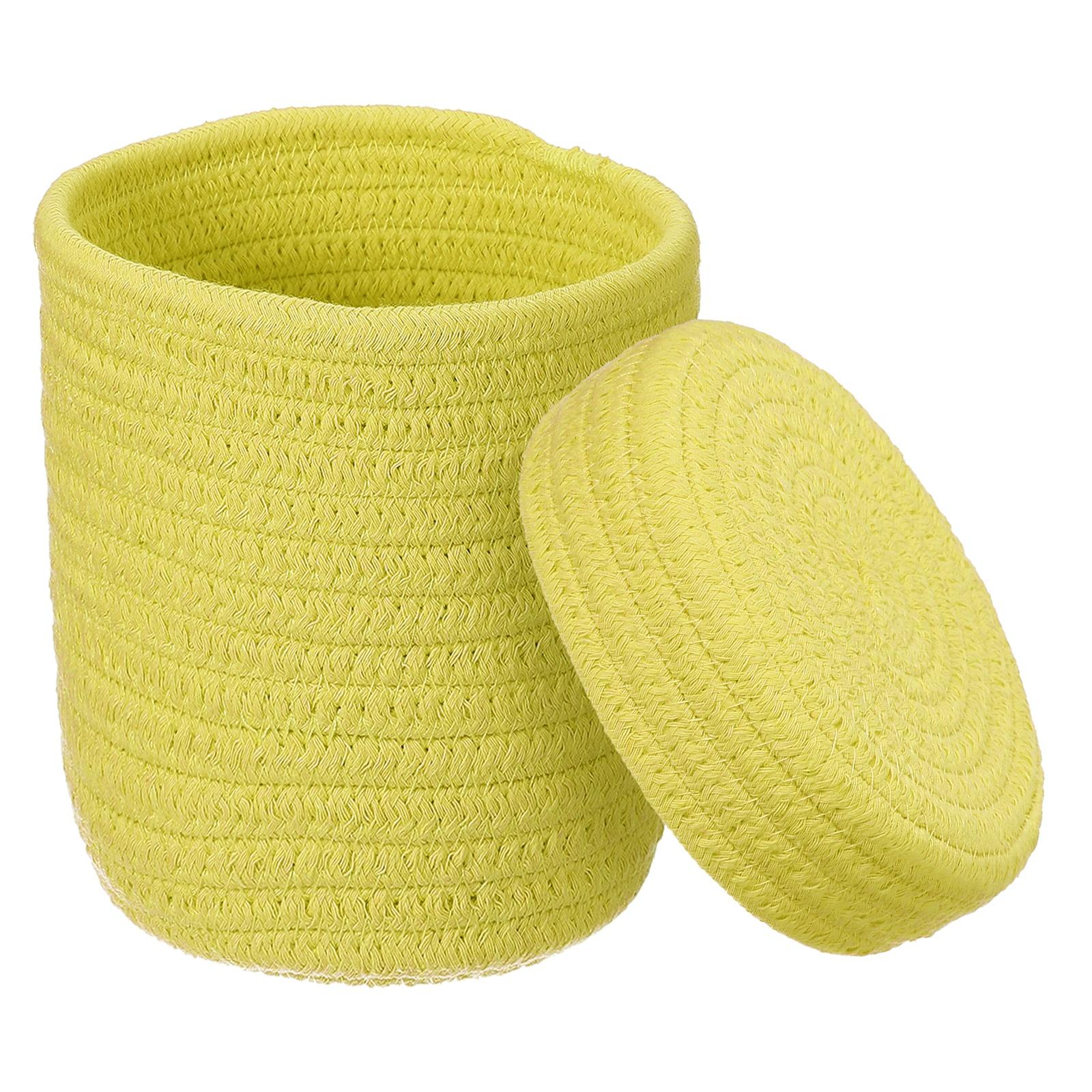 

Uxcell Small Cotton Rope Woven Storage Basket, Shelf Closet Storage Gift Woven Baskets Cute Nursery Box Bin Decor Round with Lid жёлтый