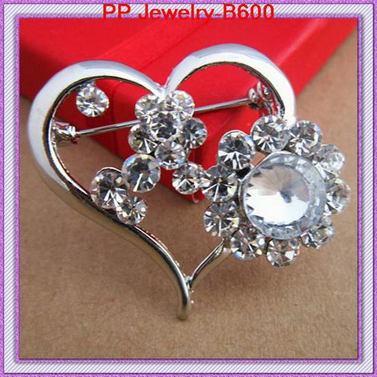 Trendy Full Rhinestone Heart-Shaped Brooch Corsage Zhenyao Jewelry