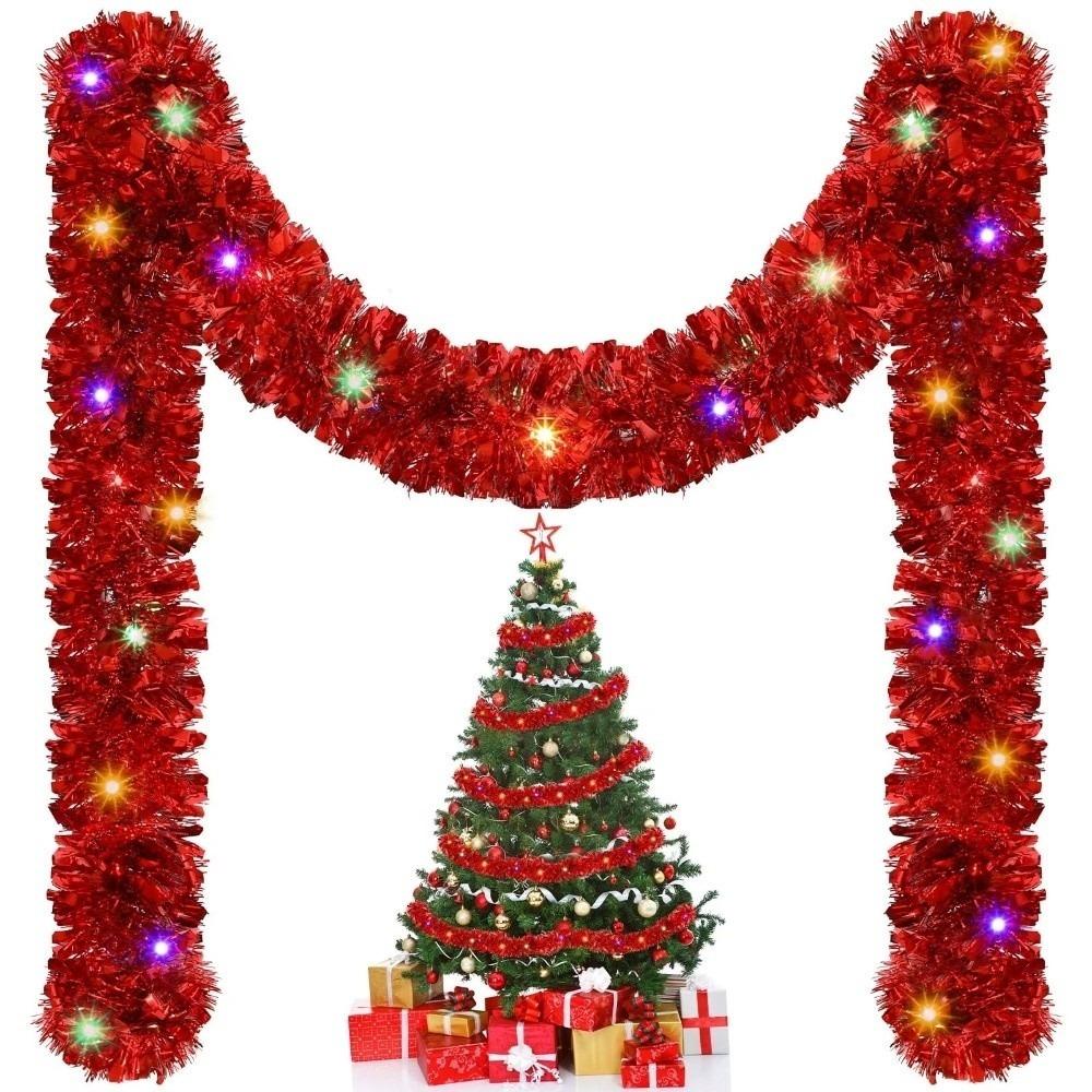 5M Christmas Tinsel Garland Decorations New Year's Durable Color Strip with Light Festive Decor Indoor/Outdoor