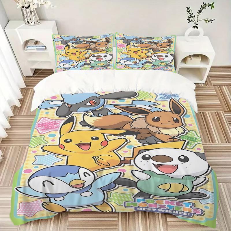 3pcs Pokemon Duvet Cover Set - Machine Washable, Includes 1 Duvet Cover and 2 Pillowcases, No Core Included, All-Season Home Decor for Dorms