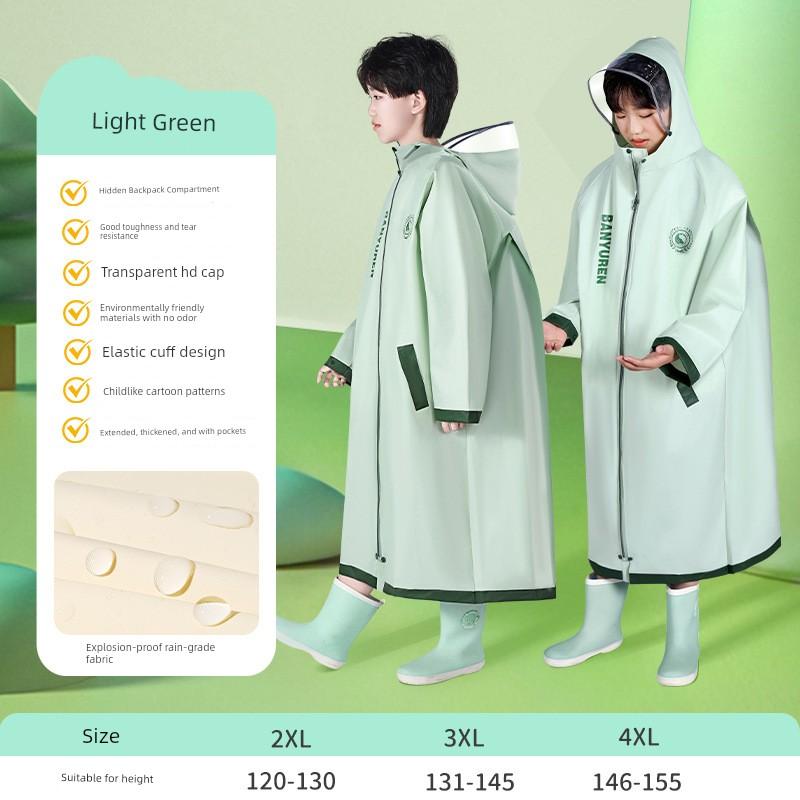 Children's Raincoat for Primary School Students, Boys and Girls, Full-Body Rainproof and Waterproof Poncho for School, Suitable for Older Children