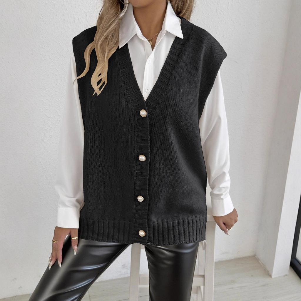 Women's Top, Autumn and Winter Vest, Pearl Buckle Loose Casual Cardigan, Sweater, Waistcoat