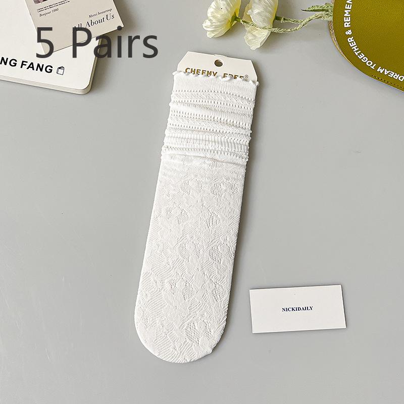 5 Pairs Pairs Women's Spring/summer Mid-tube Socks Princess Wind Lace Lace Pile Socks Wicking Sweat Breathable Mesh Socks