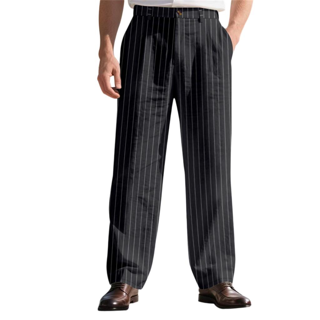 Men's Linen Comfortable And Breathable Straight Striped Suit Trousers