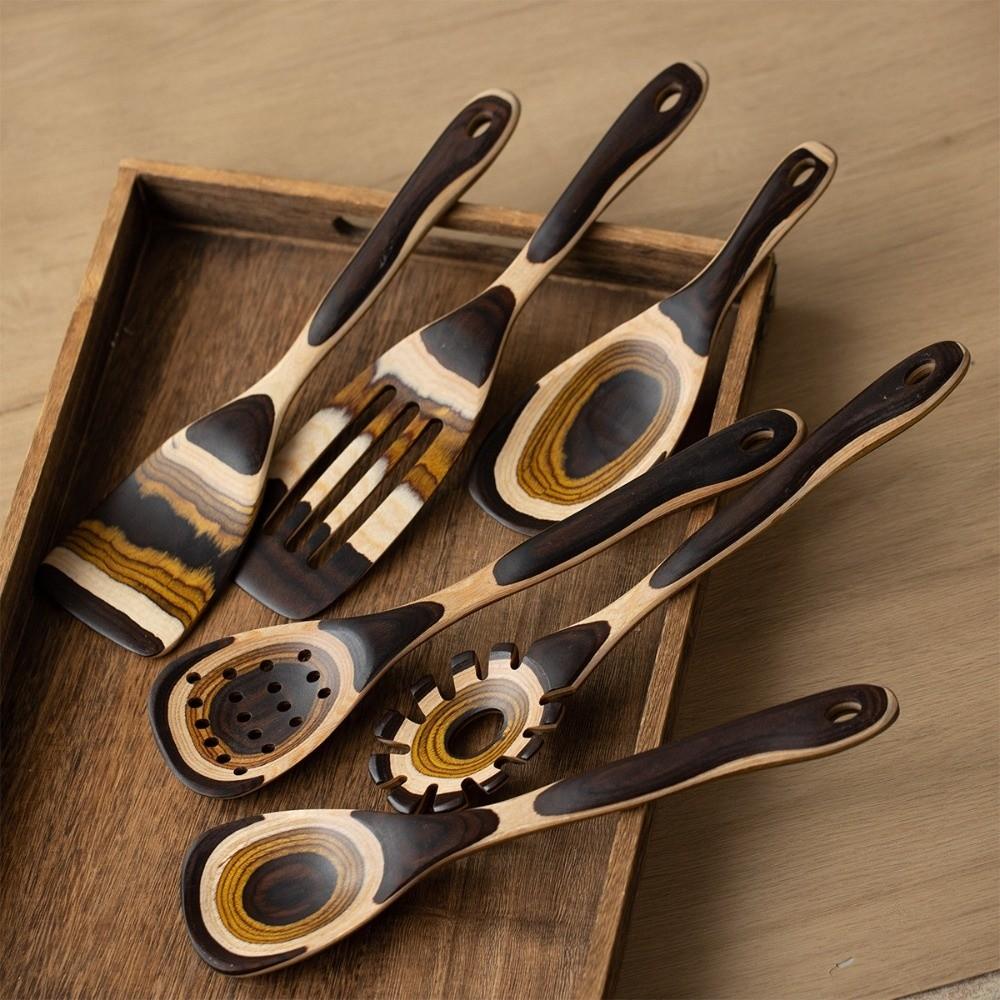 Meal Spoon Wood Spatula Not Deform with Hanging Hole Kitchen Utensils Set Moroccan Style Heat Resistant Cooking Utensils Set