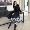 Retro design knee-length skirt large size waist splicing floral pendulum irregular dress