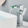Black Tall LED Waterfall Basin Bathroom Faucet Deck Mounted Hot Cold Water Mixer Taps Three Color Change By Water Flow