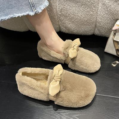 Neuer Stil Modische Slipper Pelz Winterschuhe Damen Runde Zehenpartie Lässige Damen-Sneaker Flats Herbst Allround Flache Schuhe