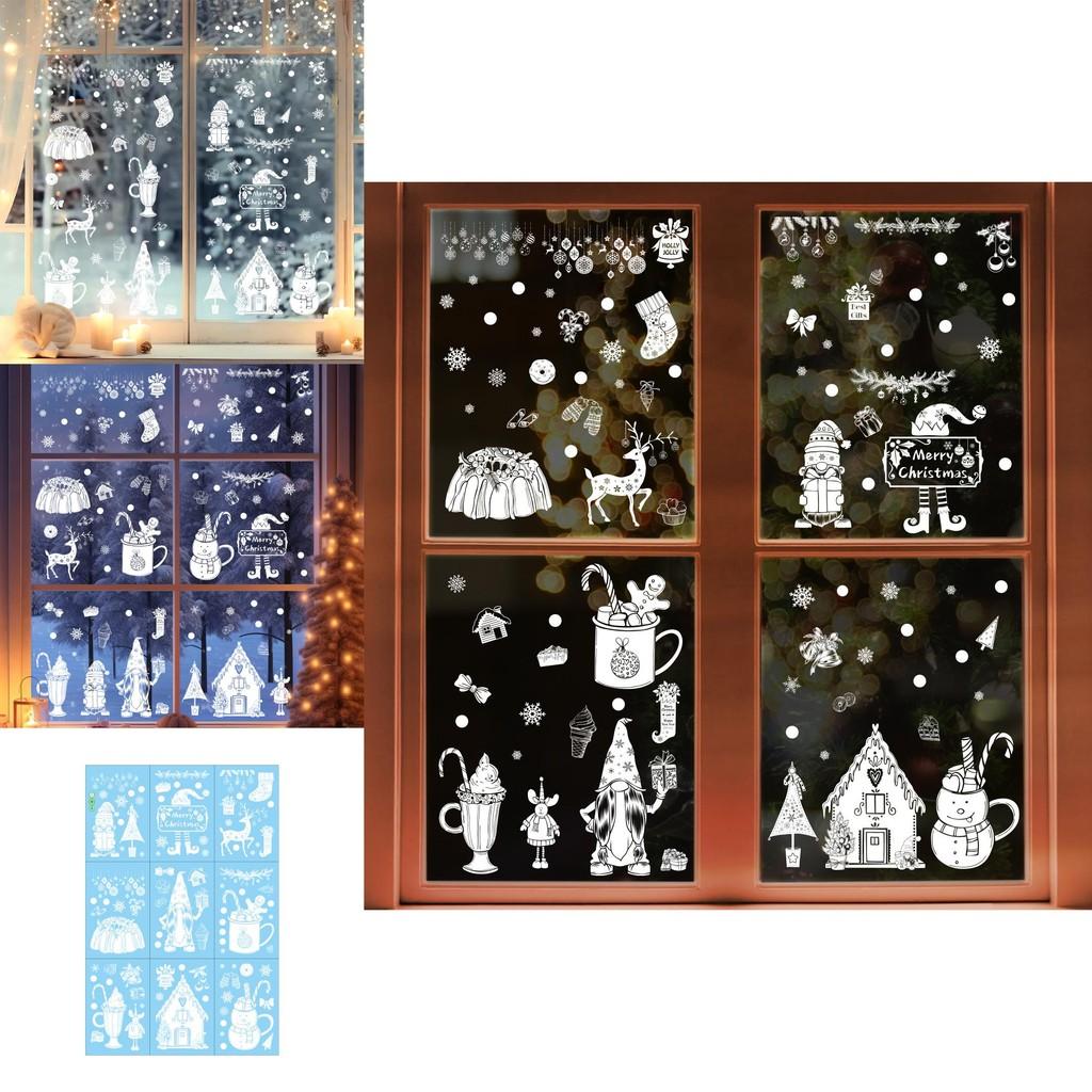 Christmas Snowflake Reindeer Window Sticker With Static Glass Decals For Holiday Decor