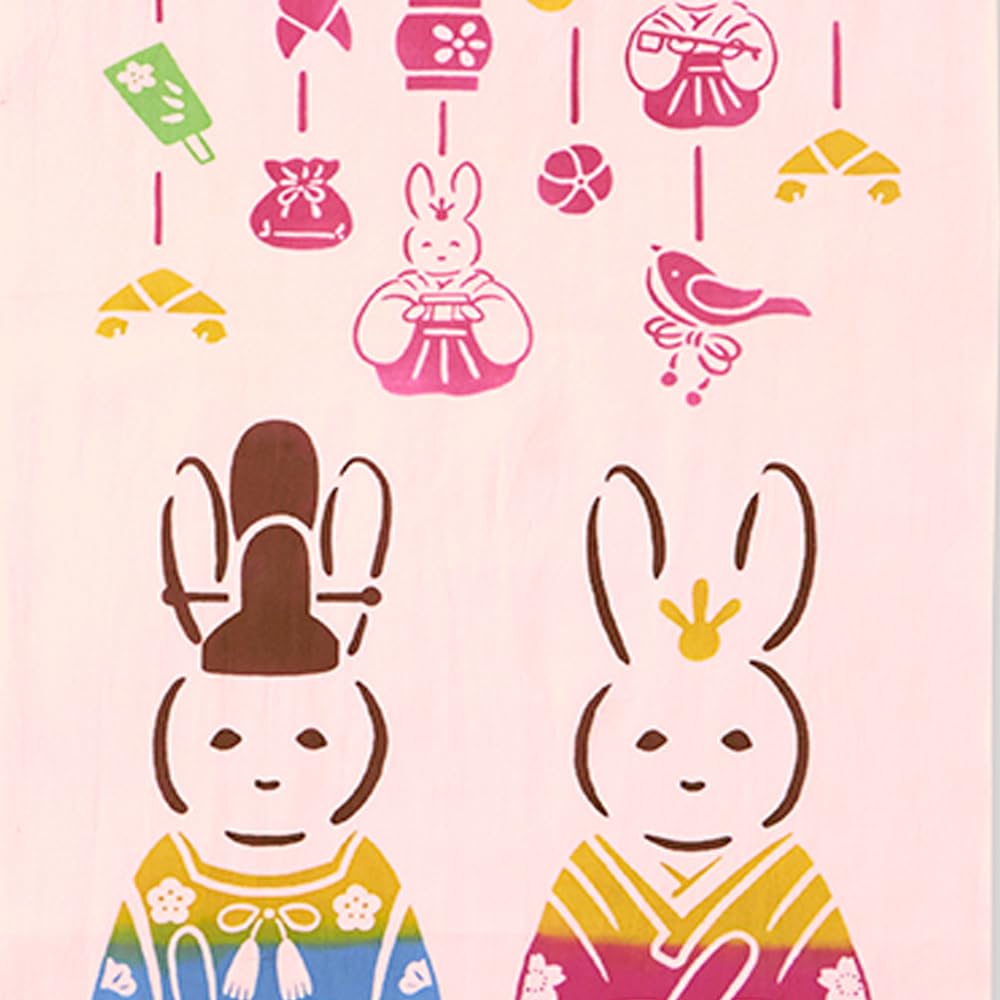 JIKAN STYLE Kenema Tenugui Rabbit and Hina Made in 35 x 90 50279 (Hand Towel) - Doll, Chū-dyed, Japan, 100% Cotton, Approx. cm,