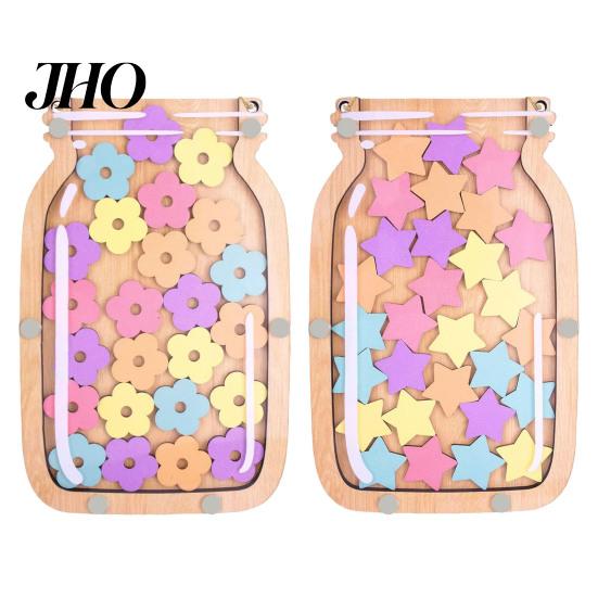 Reward Jar with Stand Wooden 25 Colorful Stars Flowers Kids Students Decoration Potty Training Positive Behavior Chart System Home Classroom