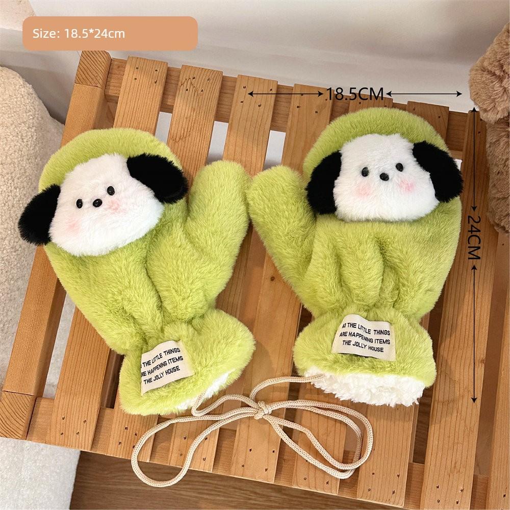 Japanese and Korean Cartoon Gloves, Autumn and Winter Fleece-Lined, Cute Chacha Bear Full-Finger Neck-Hanging Thickened Windproof Warm Casual Plush