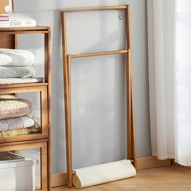 Bamboo Clothing Rack Double Hanging Rods Storage Shelf Small Dress up Wardrobe Organizer Open Closet for Costumes