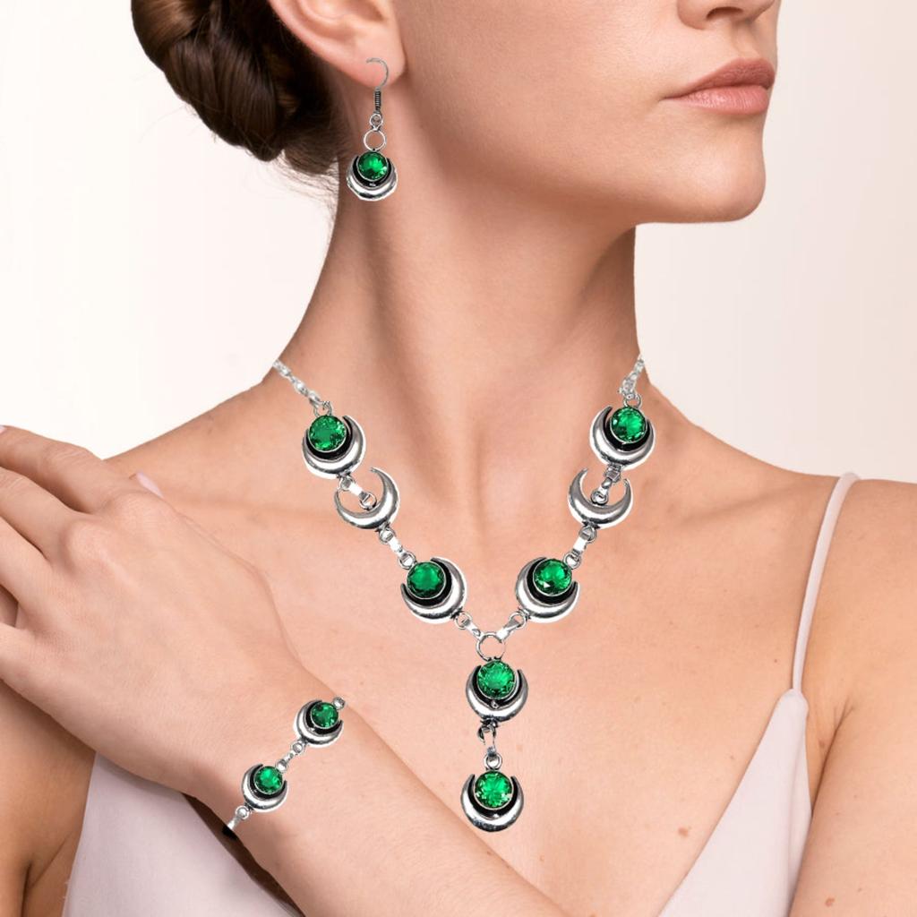 Emerald Quartz Gemstone Handmade Ethnic Jewelry Necklace Set 18-20''