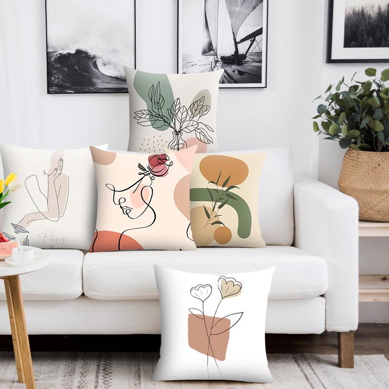 Morandi Abstract Artistic Patterns Throw Pillow Cover with Short Plush Print for Living Room Sofa Decoration Cushion Cover
