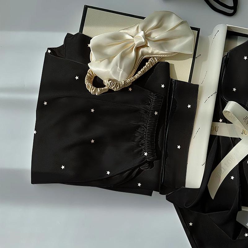 Star Print Ice Silk Women Spring And Autumn Pajamas Long Sleeves High-End Fashion Loungewear Suit