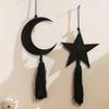 Black Star and Moon Tassel Wooden Handicraft Pendant for Home Bedroom Wall Decoration Holiday Arrangement
