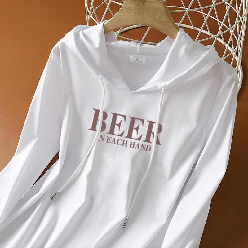 

Женская футболка с капюшоном из чистого хлопка свободного кроя с длинным рукавом - Мода в корейском стиле осень 2024 3XL [130-140 Jin]