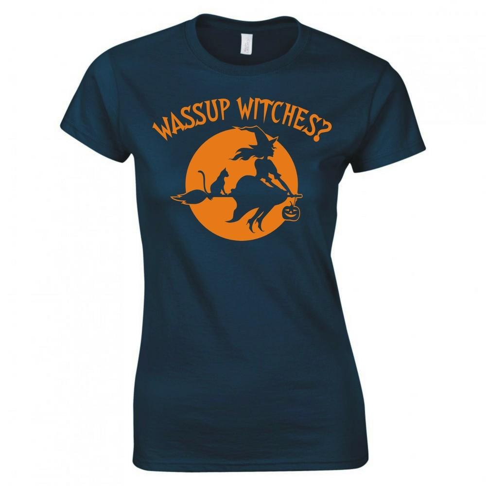 Halloween Horror Witchy Wassup Witches Ladies Skinny Fit TShirt S