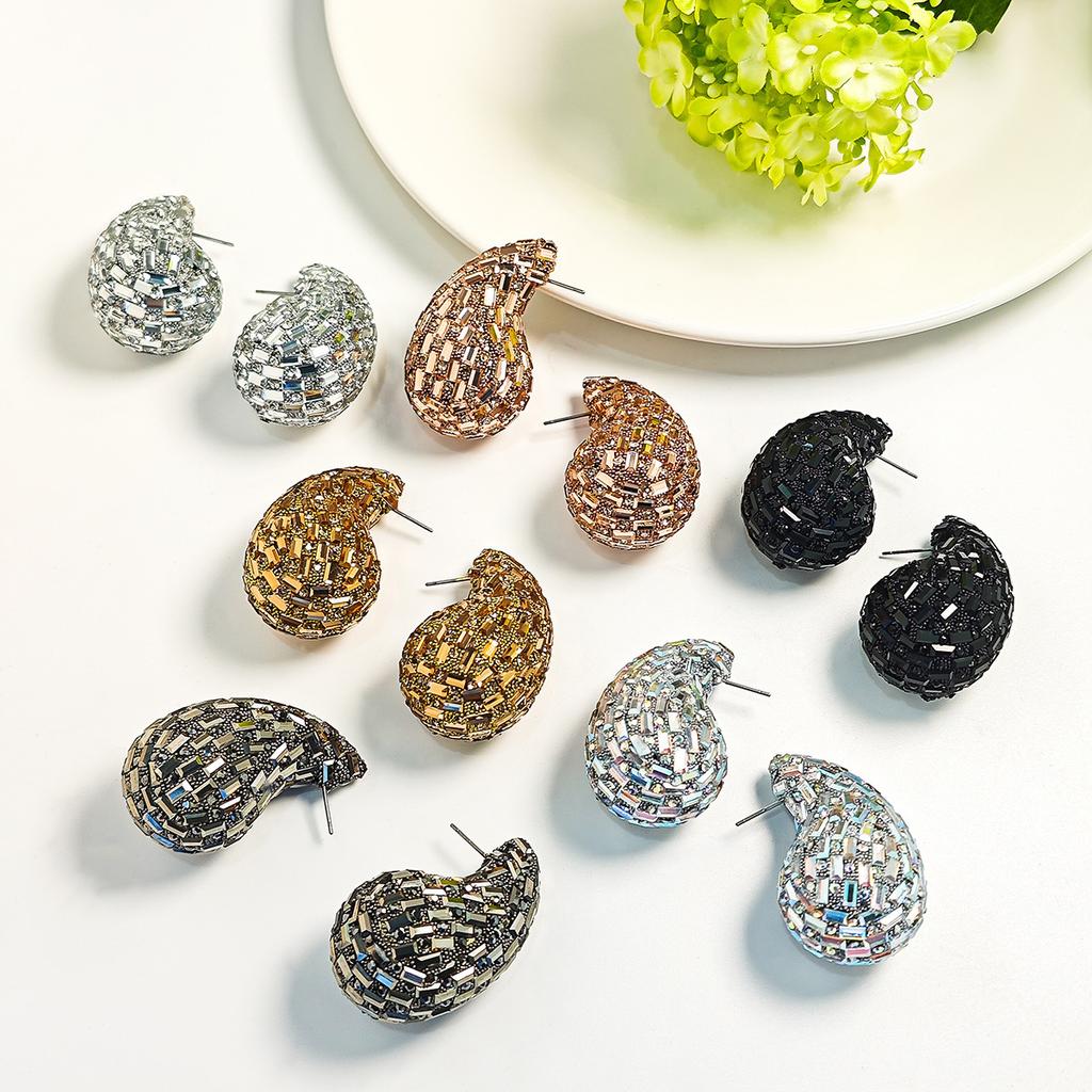 Exaggerated Diamond-Set Geometric Oval Earrings, Creative Personality And Fashion Full Of Diamond Water Drop Earrings For Women