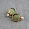 Retro Style Round Green Carving Figure Crystal Stone Mosaic Pearl Personality Earrings For Women Exquisite Jewelry