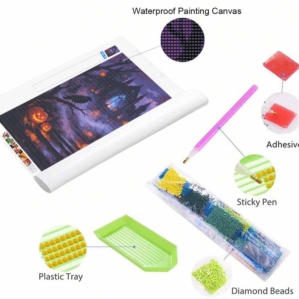 DIY 5D Diamond Painting Kit Spooky Halloween Castle Raven Jacko'lanterns Full Drill Rhinestone Canvas Relaxing Craft for Home Wall Decor
