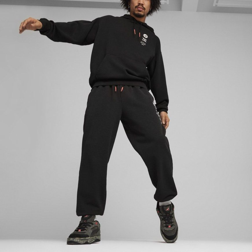 Puma X Staple Collaboration SS24 Year Of The Dragon Series Solid Color Casual Lace-Up Mid-Rise Knitted Sports Pants Unisex Pants Black 625885-01