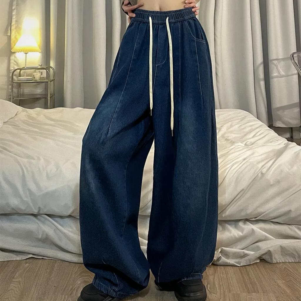 American High Street Side Striped Jeans Women's High Waisted Loose and Slimming Straight Leg Wide Leg Pants