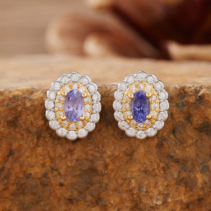 Natural Gemstone Tanzanite Aquamarine Garnet Topaz Stud Earrings S925 Sterling Silver Colored Jewelry