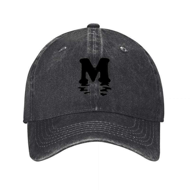 M Logo Washed Canvas Baseball Cap Classic Black Adjustable Hat Vintage Style Unisex Outdoor Wear Fashion Accessory