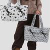 Striped & Polka Dot & Star Print Tote Bag With Bow Design Large Capacity Casual Shoulder Bag Lightweight Daily Commute Handbag
