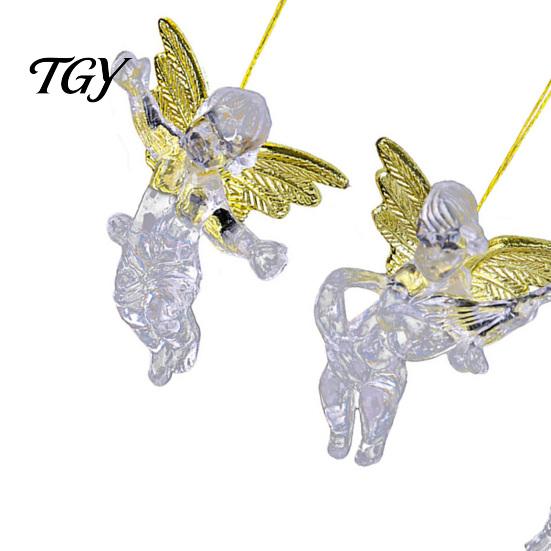 Festive Showcase Hanging Ornaments 4Pcs Winged Angel Ornaments, Clear Figurines, Holiday Party Decor Christmas Tree Decor, Seasonal Home Supplies