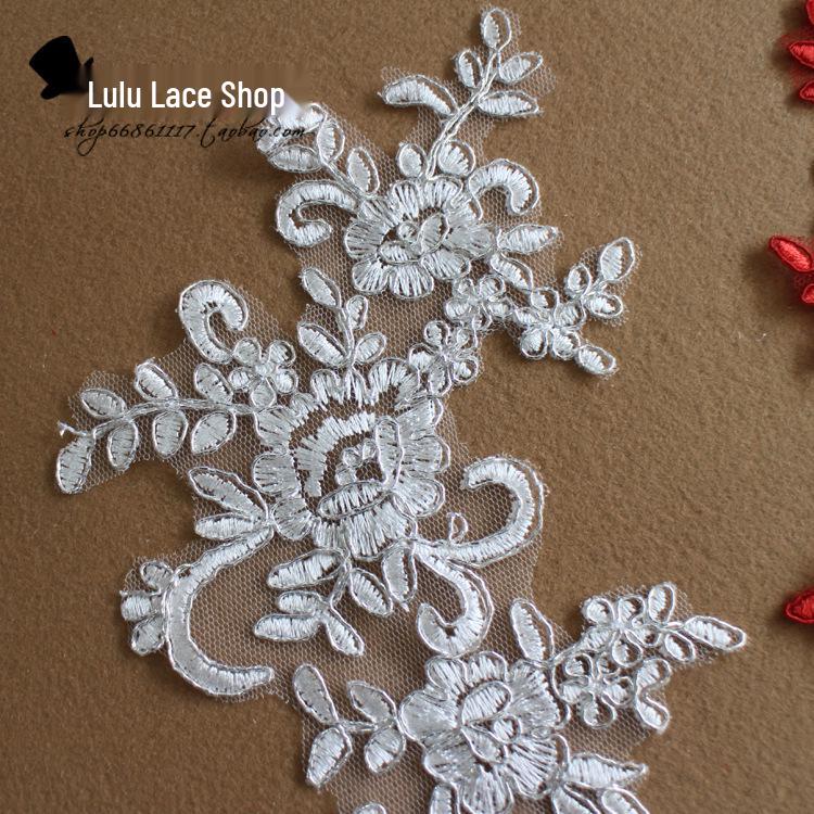 Toppe Ricamate ad Applicazione in Pizzo Fatte a Mano per Abito da Sposa e Accessori per Capelli della Sposa - Bianco, Rosso, Nero