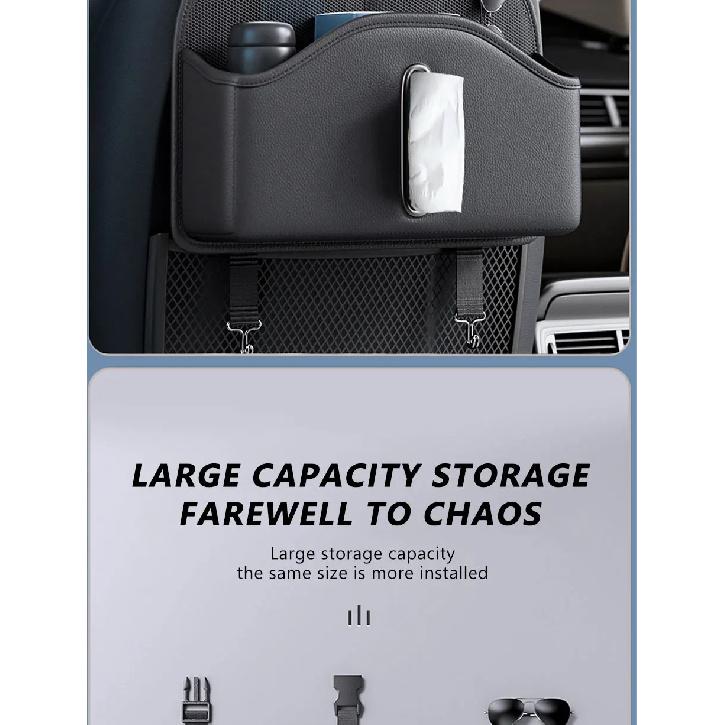 SEAMETAL PU Leather Car Seat Back Organizer Multi-functional Auto Seat Headrest Hanging Storage Bag With Tissue Box Drink Holder