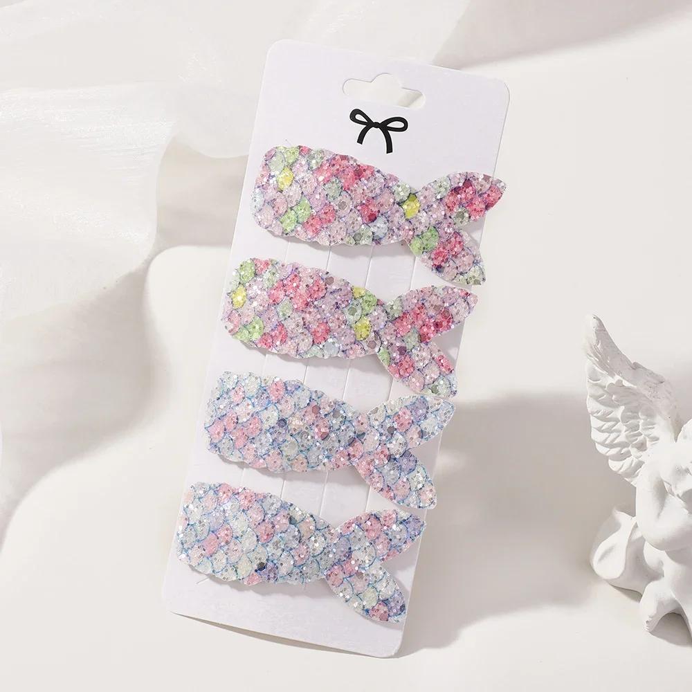 

4Pcs/Set Glitter Fish Baby Girls Hair Bows Clips Safety Korean Hairpins Newborn Princess Hairgrips Kids Hair Accessories Gifts