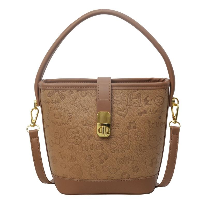 

Милая мультяшная рельефная женская сумка-ведро 2025 новый тренд модная девичья на плечо через плечо коричневый