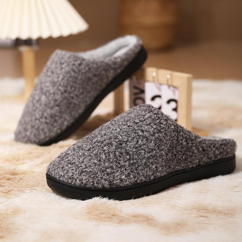 Fashion House Shoes Men's Winter Casual Cotton Slippers Wear-Resistant Comfortable Slip-on Flexible Non-slip Plus Velvet Keep Warm Model