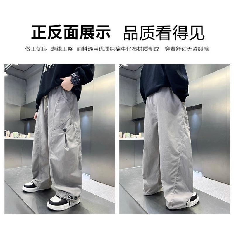 Boys Big Kids Casual Straight Wide Leg Cargo Long Pants