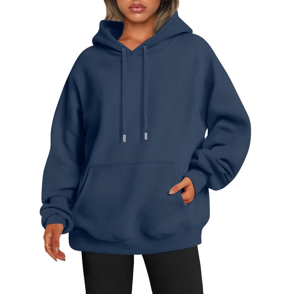 2024 Women's Solid Color Loose Hooded Long Sleeve Sweatshirt for Autumn and Winter