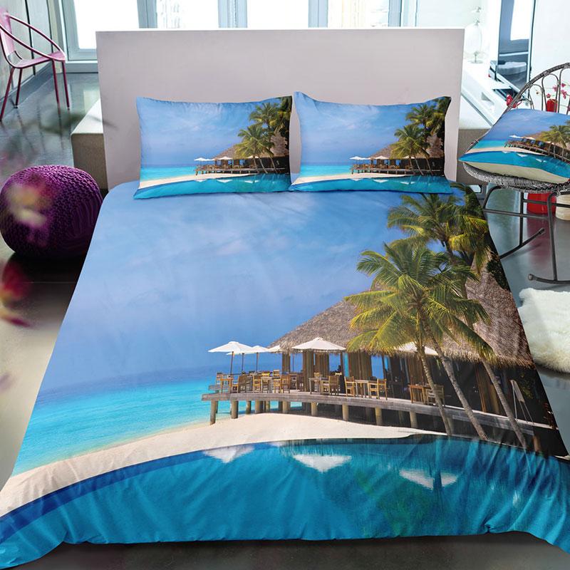 Sada povlečení Dream NS Modern Nature 3D digitální tisk Pláž Coconut Grove Letní Ložnice Povlak na přikrývku Sada povlečení na polštář
