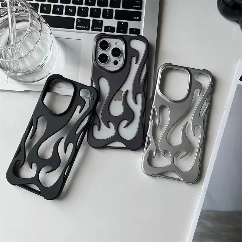 3D Flame Pattern Hollow Slim Phone Case for iPhone 17 16 15 14 13 12 11 Pro Max 15 14 16 Plus Shockproof Protective Soft Cover