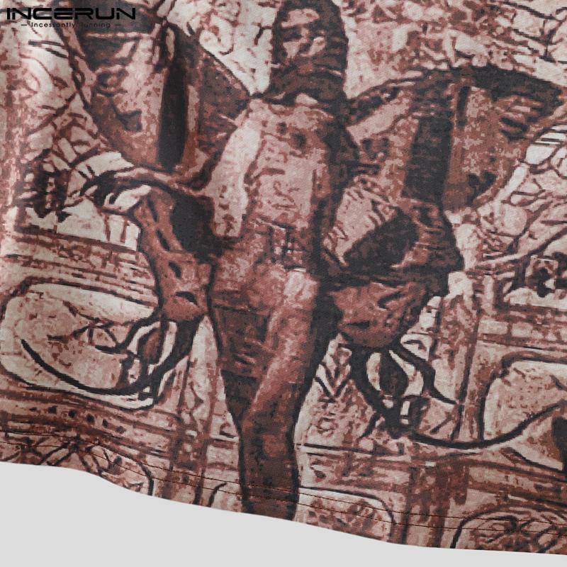 INCERUN Men Round Neck Sleeveless Print Casual Fitted Cropped Tank Tops