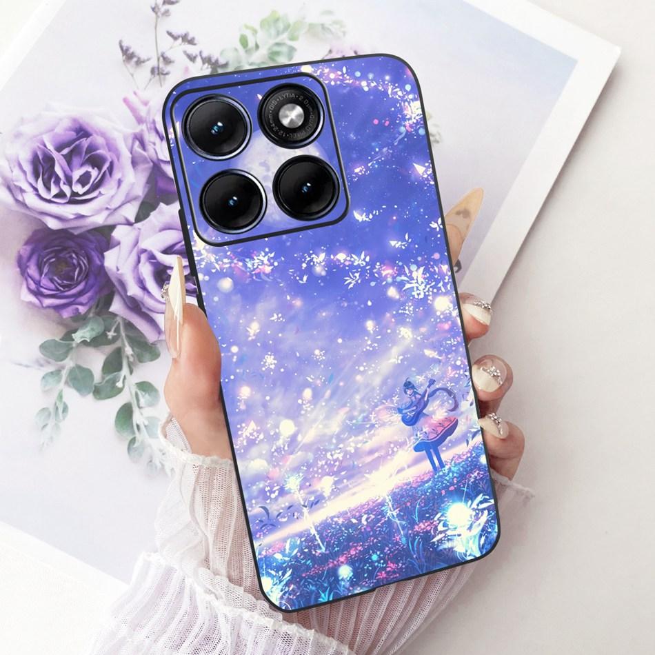 Für Motorola Edge 70 Fusion Niedliche Blume Schmetterling Katze Bemalte Hülle Für Motorola Edge70 Fusion 5G Schwarzes Silikon Weiche Handyhüllen