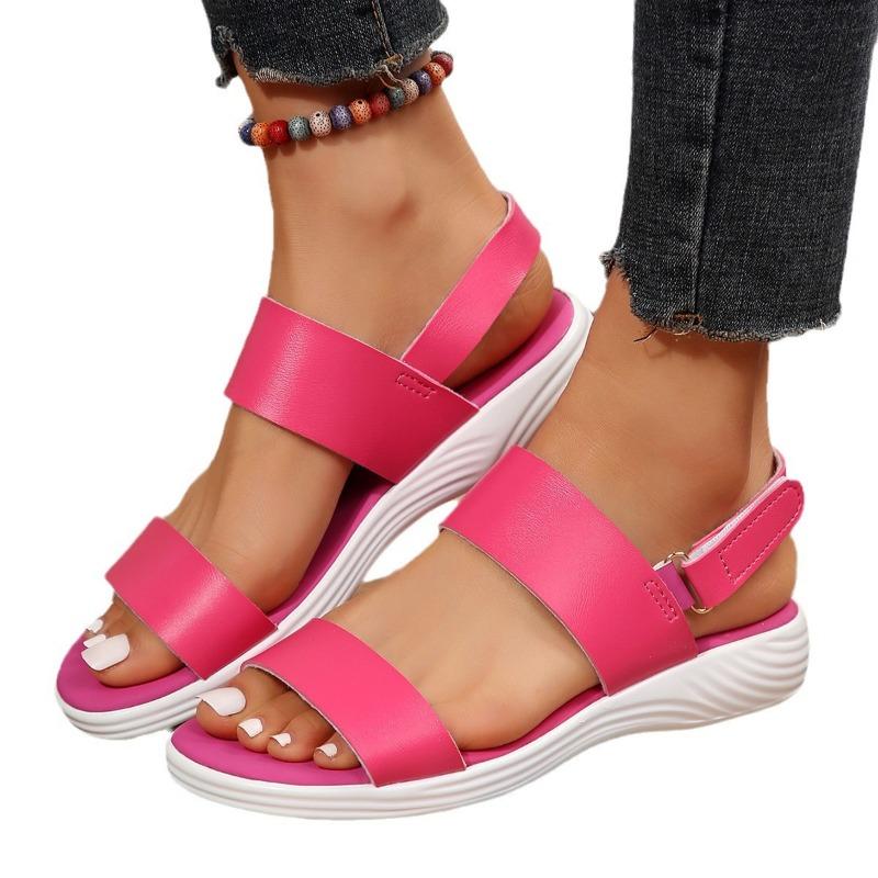 Casual sandals women's summer new platform flat heel fish mouth Velcro casual large size sandals women 43