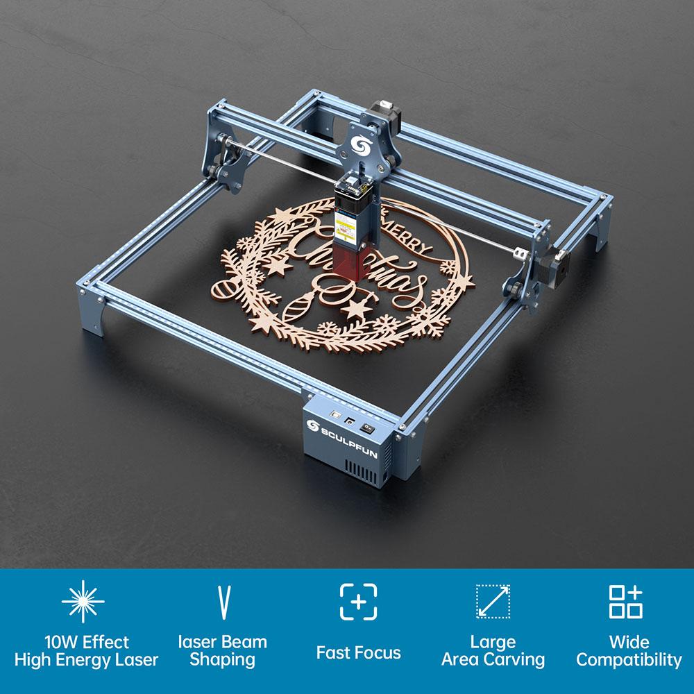 SCULPFUN S9 Pro 10W Dual Laser Engraver, 0.06mm High Precision, 15mm Wood 10mm Acrylic Cutting, 400*410mm (15.7*16.2 inch) - EU Plug