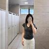 Korean-style Striped V-neck, Shoulder-length Short-sleeved T-shirt for Women, Summer Slimming and Waist-cinching Short Hot Girl Top