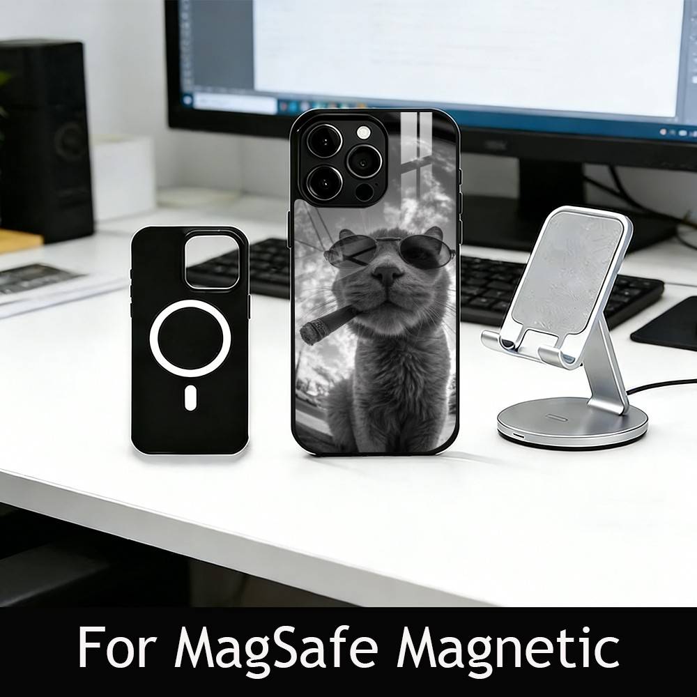 Cool Cat Phone Case For iPhone17,16,15,14,13,12,11 Plus,Pro Magnetic with Magsafe Wireless Charging