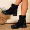 Fashion Spliced Suede Low-Heel Single Boots Autumn New Round Toe Zip Soft Sole Anti-Slip Wear-Resistant Short-Thigh Boots